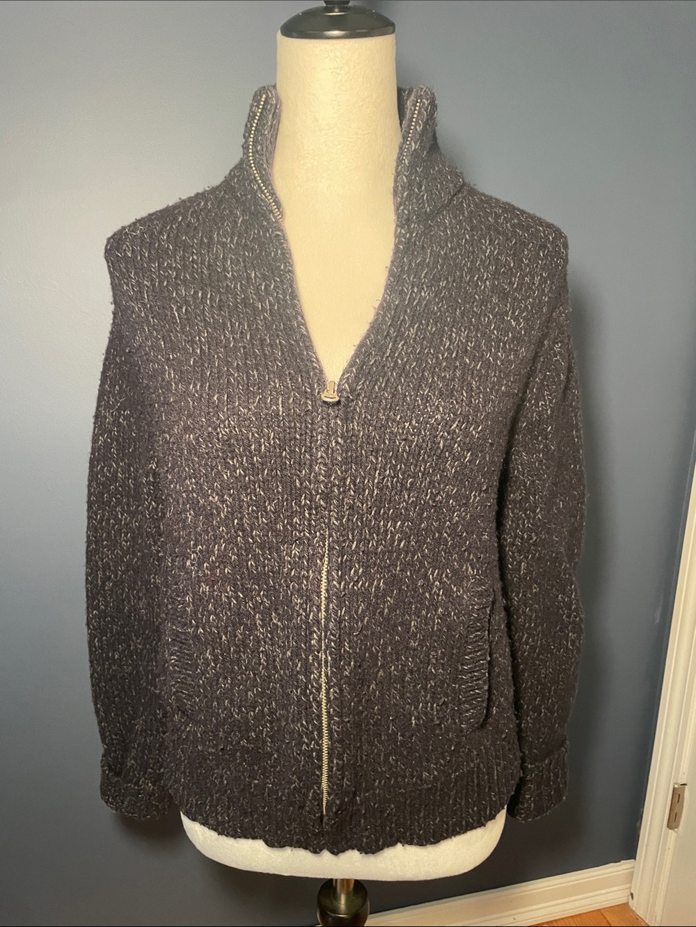 Ralph Lauren Navy & Charcoal Marled Zip-Up Sweater